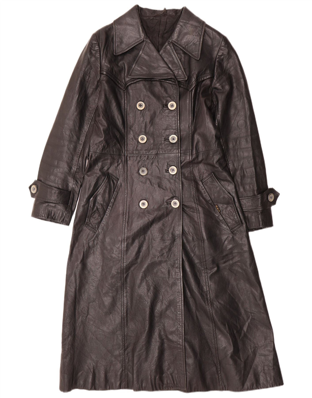 VINTAGE Læderfrakke til kvinder UK 12 Medium Sort Læder