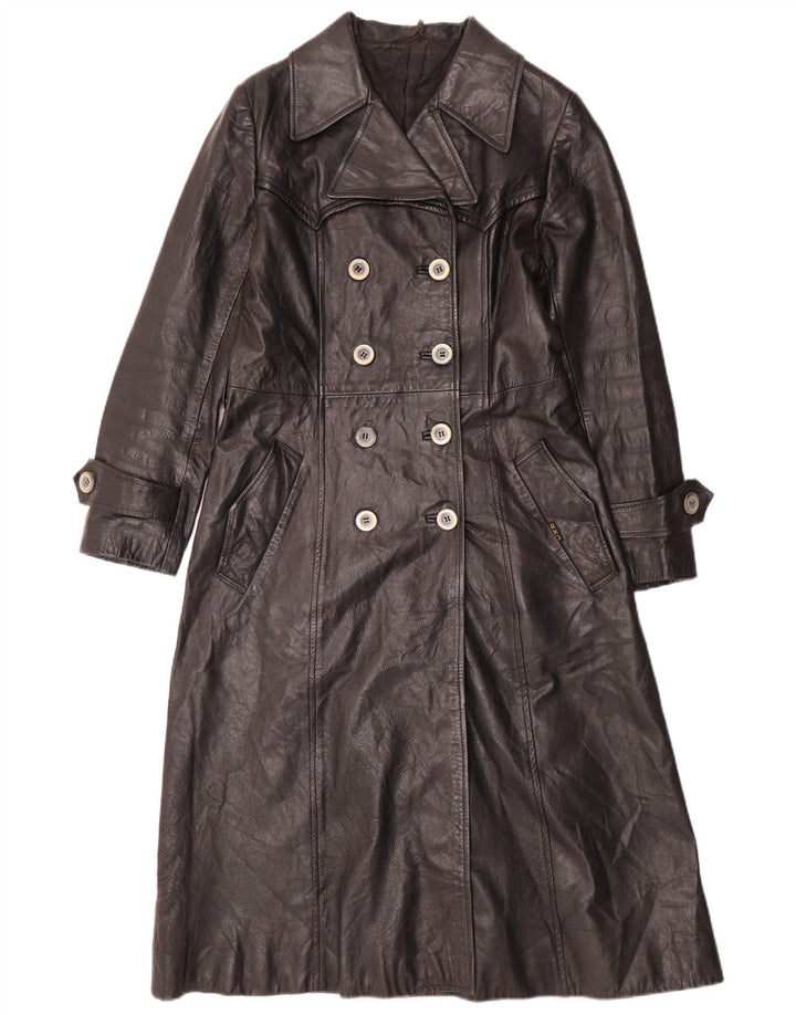 VINTAGE Læderfrakke til kvinder UK 12 Medium Sort Læder