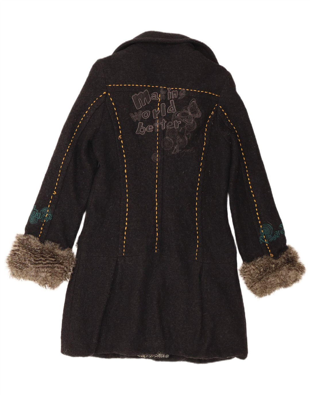 Desigual Dame grafisk dobbeltradet frakke EU 40 Medium Black Floral