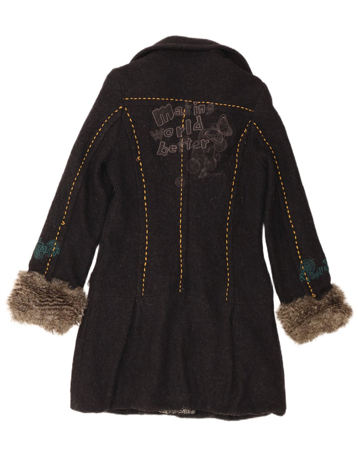 Desigual Dame grafisk dobbeltradet frakke EU 40 Medium Black Floral