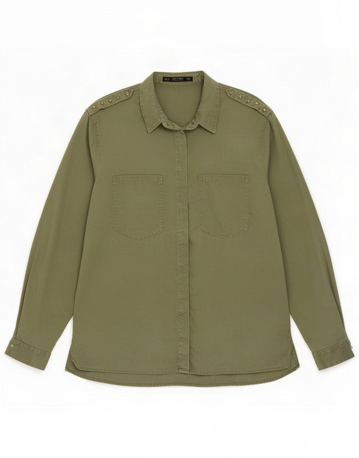 Zara Dameskjorte UK 14 Medium Khaki Lyocell