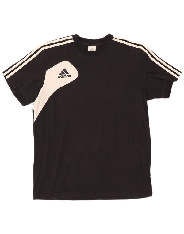 ADIDAS Herre T-Shirt Top UK 42/44 Stor Sort Colourblock Bomuld