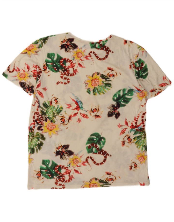 Zara Herre Grafisk T-Shirt Top XL Hvid Blomster