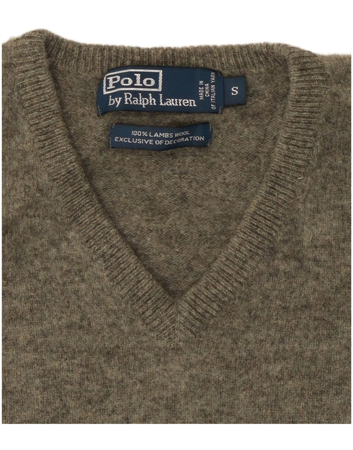 Polo Ralph Lauren Dame V-hals sweater UK 10 Small Khaki Wool