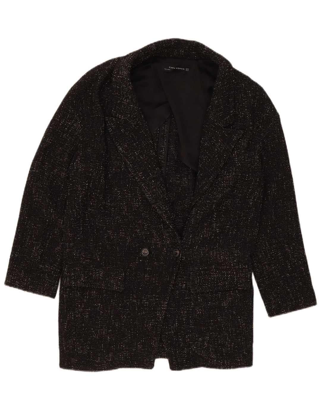 Zara Dame Oversized Dobbeltradet Frakke UK 6 XS Sort Polyester