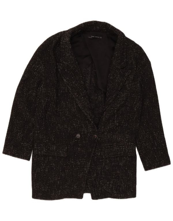 Zara Dame Oversized Dobbeltradet Frakke UK 6 XS Sort Polyester