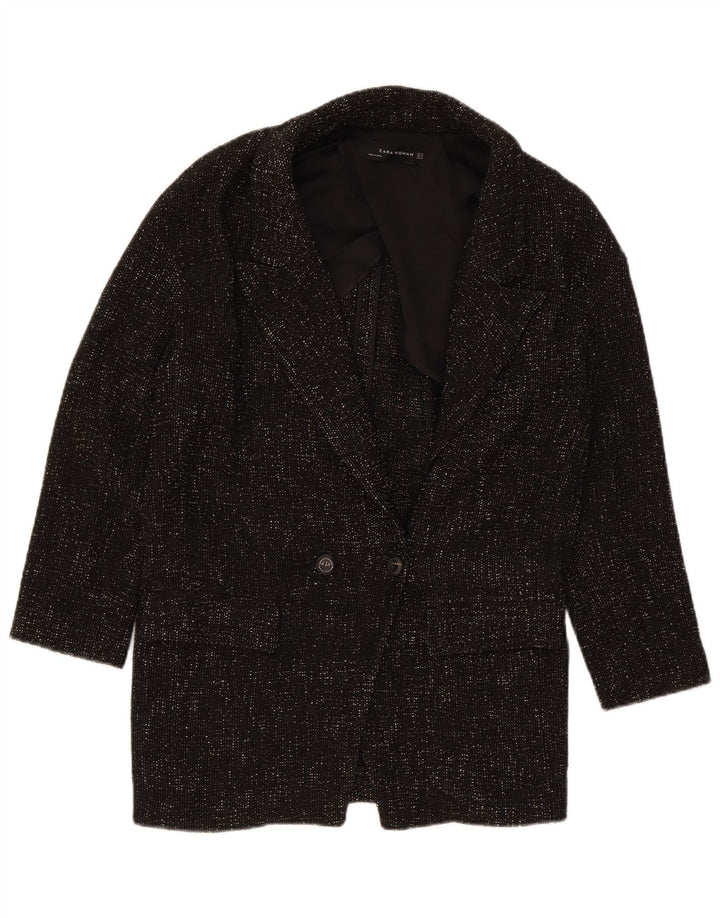 Zara Dame Oversized Dobbeltradet Frakke UK 6 XS Sort Polyester