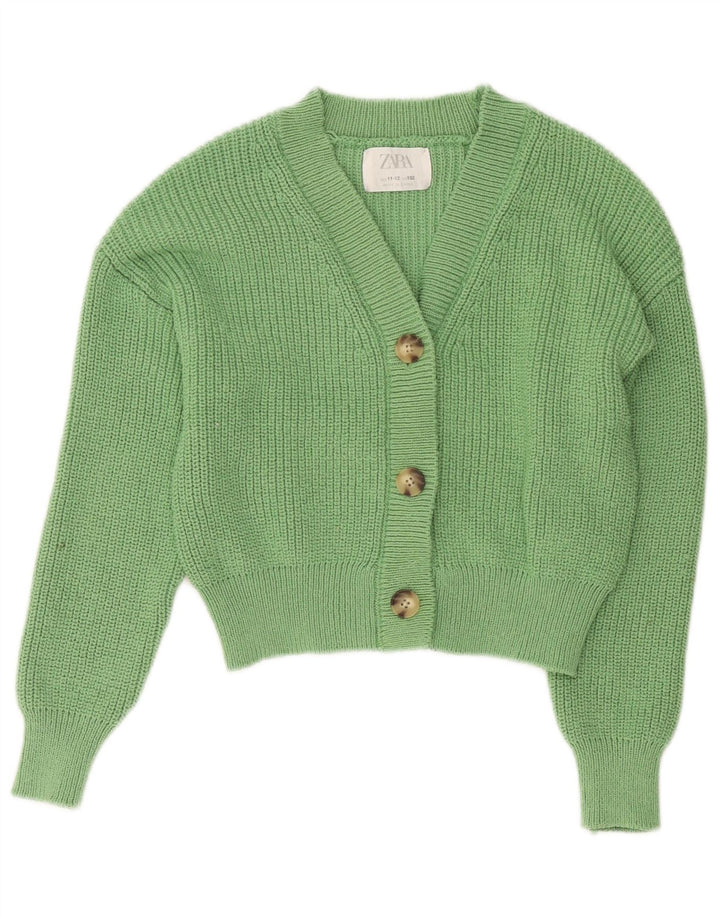 Zara Pige Cardigan Sweater 11-12 År Grøn Polyester