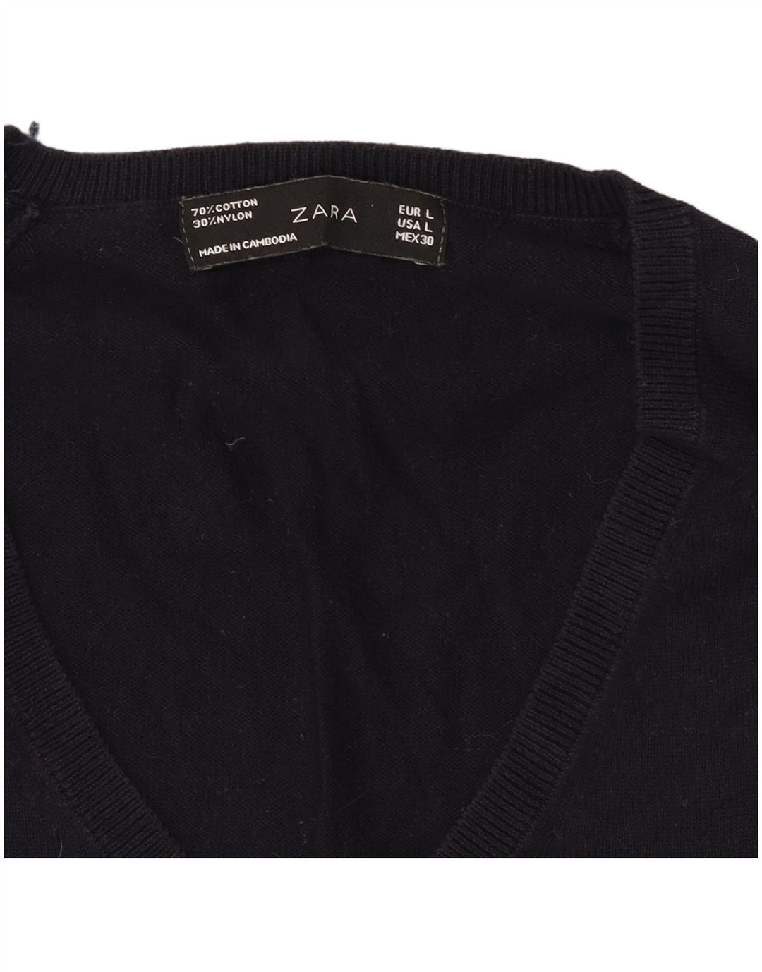 Zara Dame V-hals sweater UK 14 Large Navy Blue
