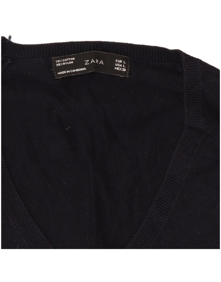 Zara Dame V-hals sweater UK 14 Large Navy Blue