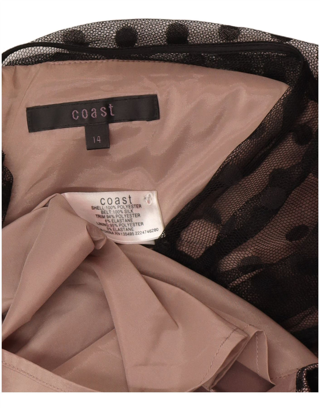 Coast Womens 3/4 ærmet kappekjole UK 14 Medium Black Polka Dot Polyester