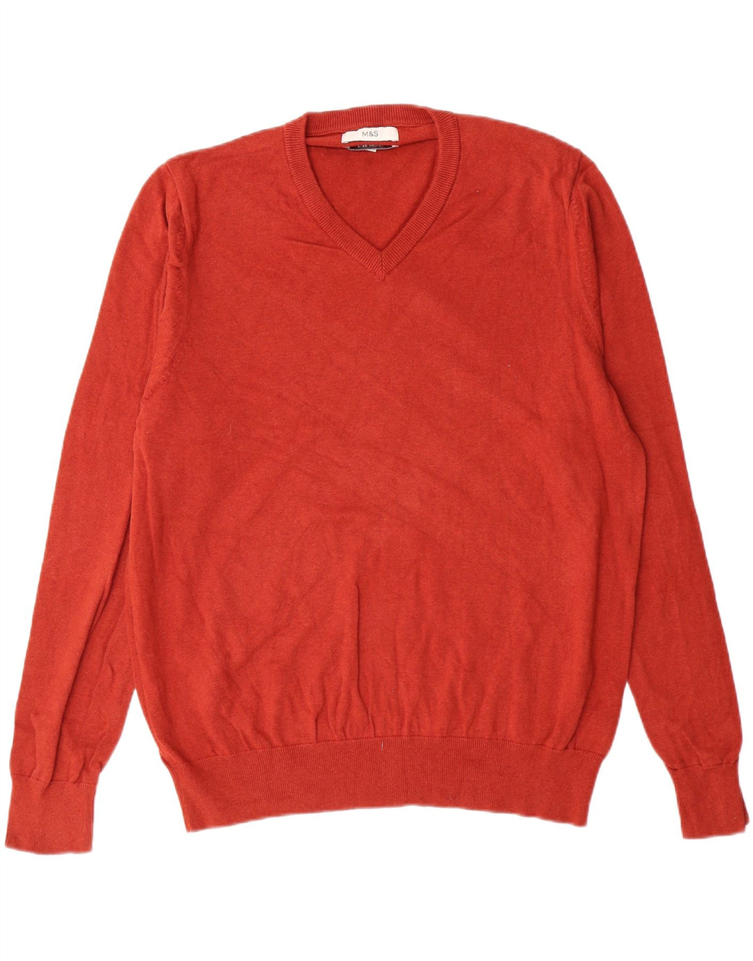 MARKS & SPENCER Herre V-hals sweater XL Rød Bomuld Classic