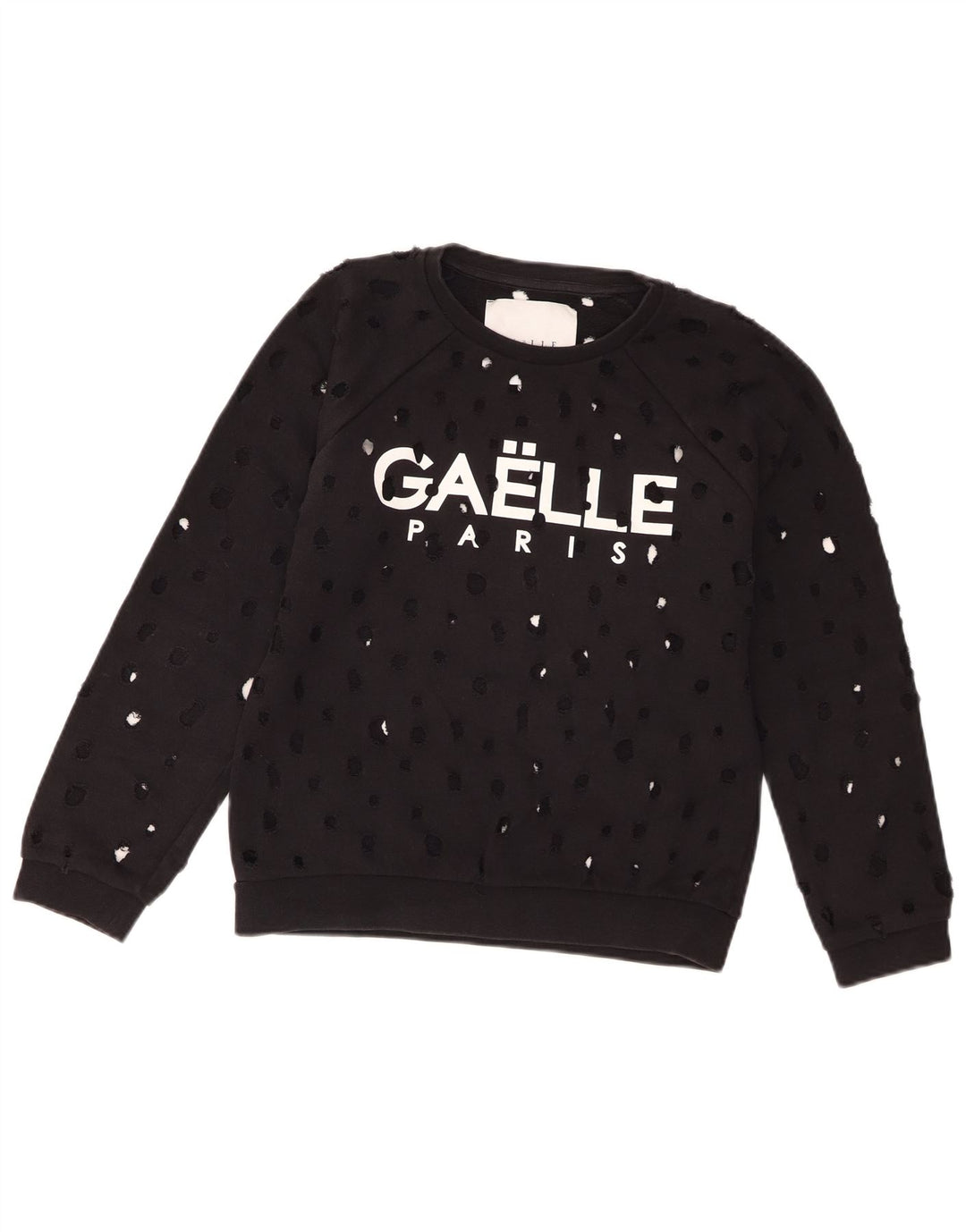 Gaelle Womens Distressed Graphic Sweatshirt Jumper UK 14 Large Black Bomuld