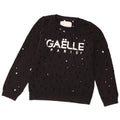 Gaelle Womens Distressed Graphic Sweatshirt Jumper UK 14 Large Black Bomuld