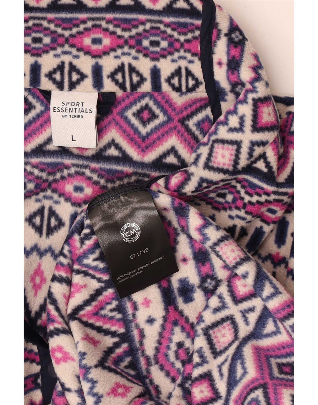 Tchibo Womens Button Neck Fleece Jumper UK 16 Large Multicolored Fair Isle