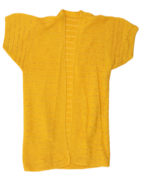 Vintage Dame Longline Kortærmet Cardigan Sweater UK 8 Lille Gul