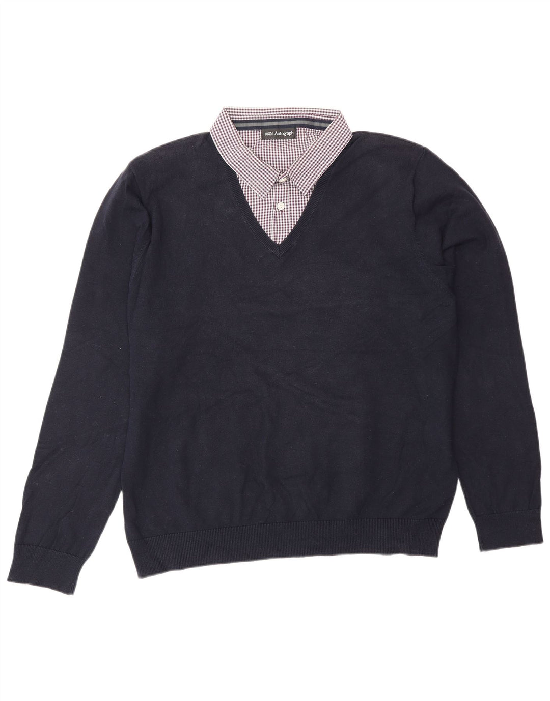 Marks & Spencer Herre Polo Neck sweater Stor marineblå ternet bomuld