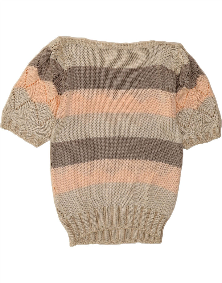 VINTAGE Womens Boat Neck Jumper Sweater UK 14 Medium Grey Colourblock Vintage Vintage and Second-Hand Vintage from Messina Hembry 