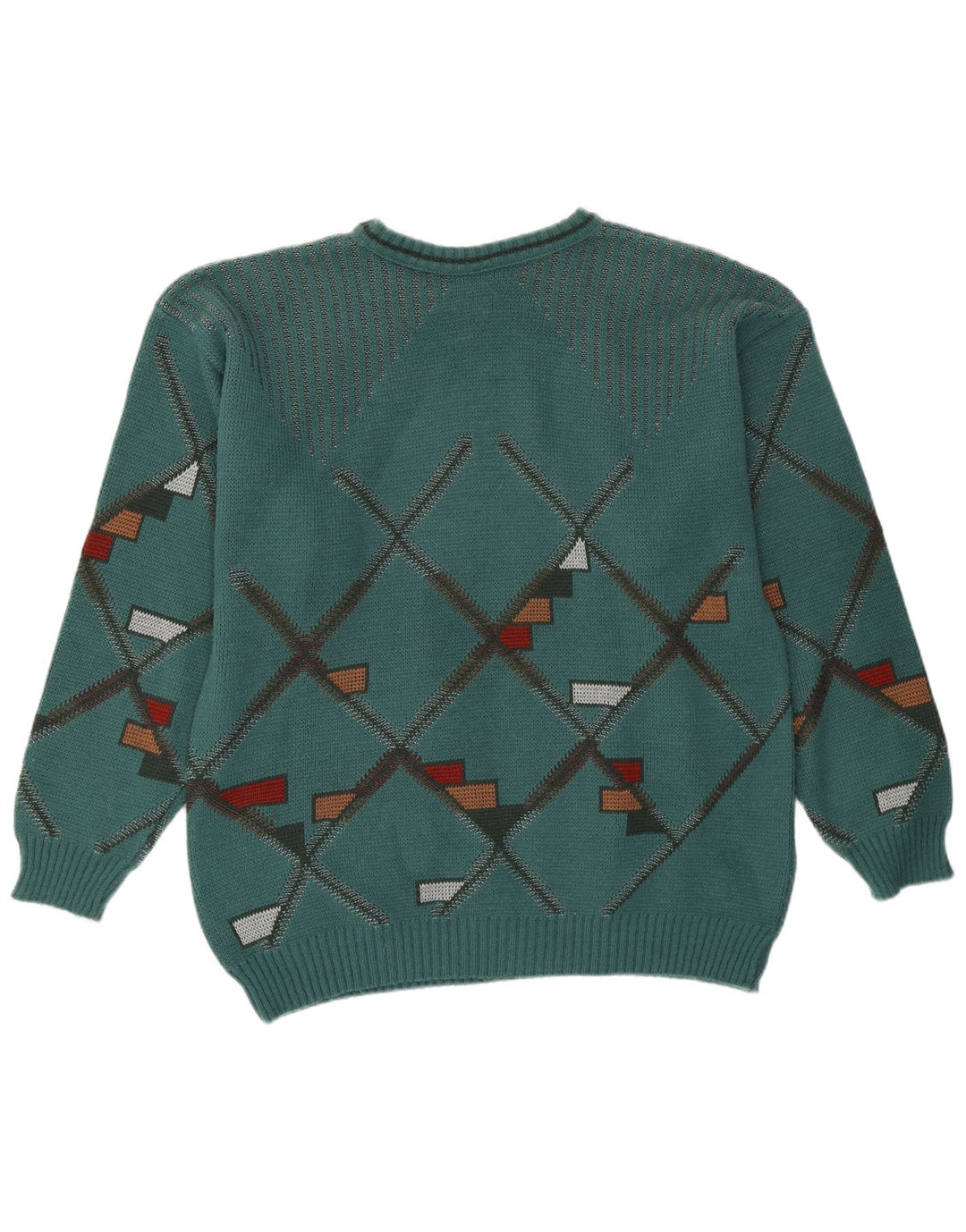 Vintage herre rund hals sweater mellemgrøn geometrisk