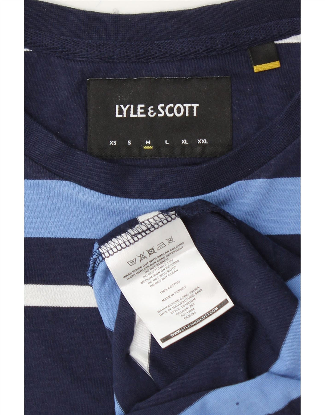 LYLE & SCOTT Herre T-shirt Top Medium Navyblå Stribet bomuld