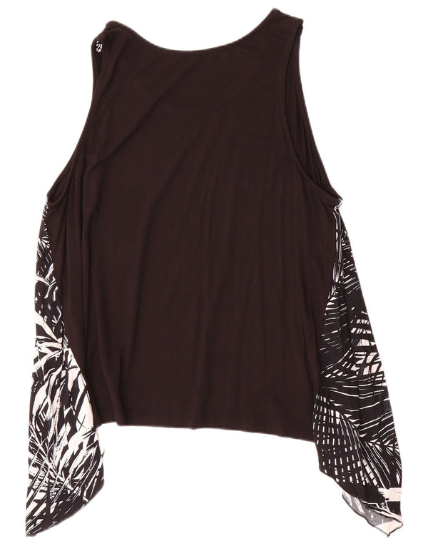 Coveri Womens Asymmetric Vest Top UK 18 XL Black Floral Viscose
