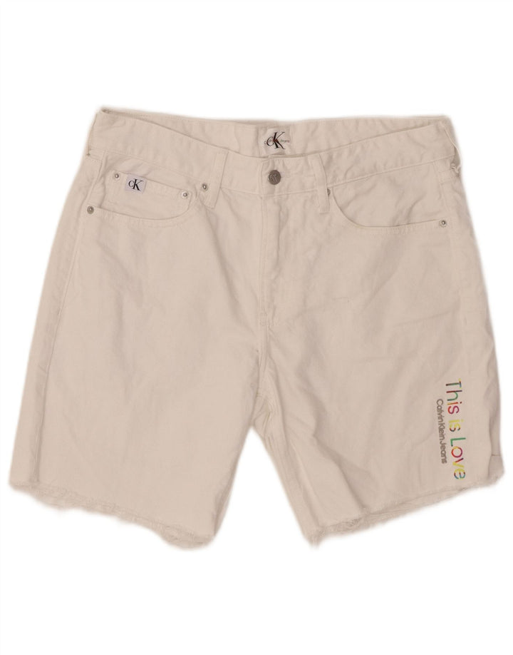 CALVIN KLEIN Herre grafiske denimshorts W31 Medium hvid bomuld