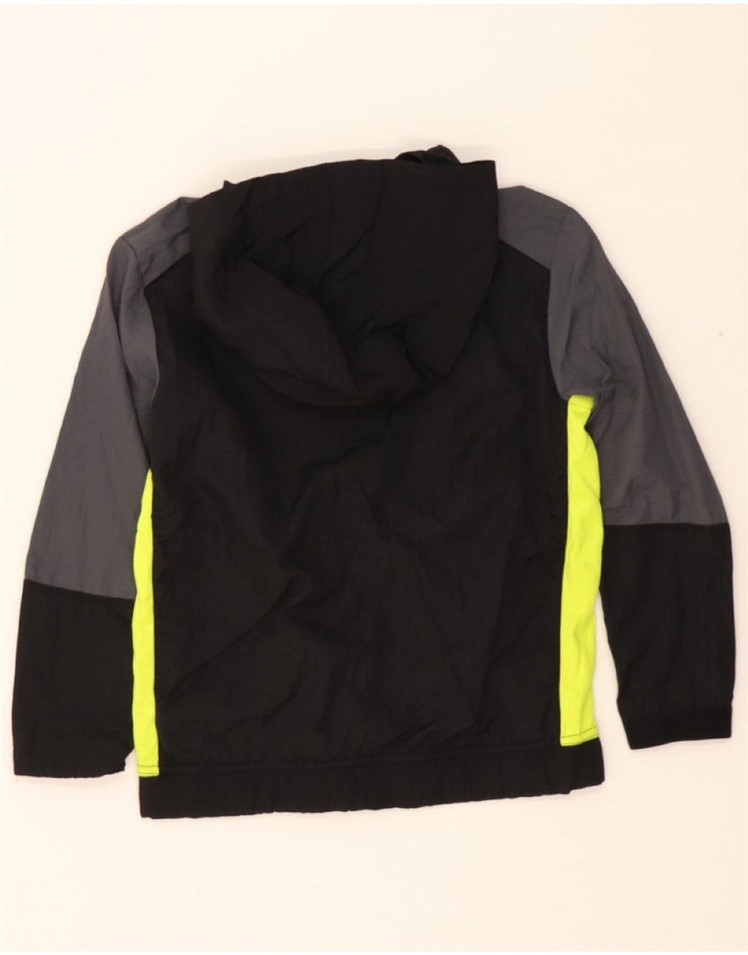 RUSSELL ATHLETIC Boys Hooded Rain Jacket 6-7 Years Small Black Colourblock Vintage Russell Athletic and Second-Hand Russell Athletic from Messina Hembry 