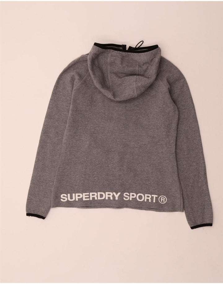 SUPERDRY Dame grafisk lynlås hættetrøje sweater UK 10 lille grå