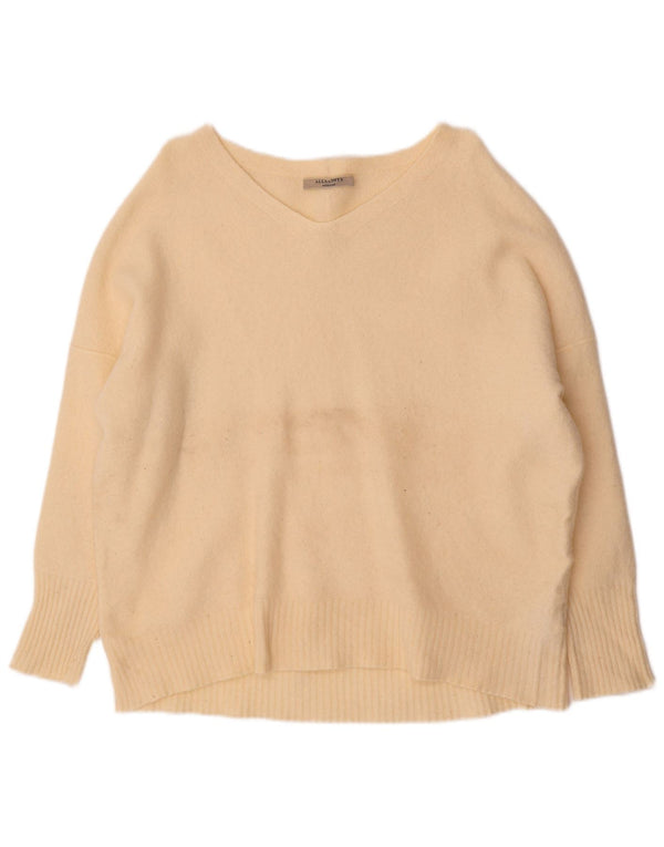 All Saints Dame Oversized V-hals sweater UK 14 Medium Beige Uld
