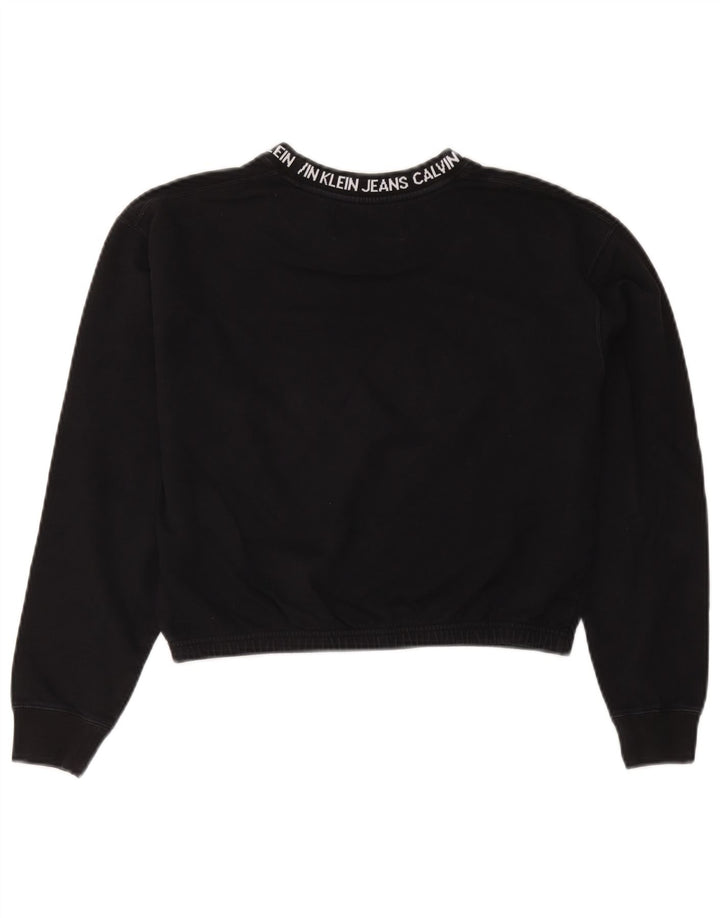 Calvin Klein Jeans Dame Graphic Crop Sweatshirt Jumper UK 14 Medium Black