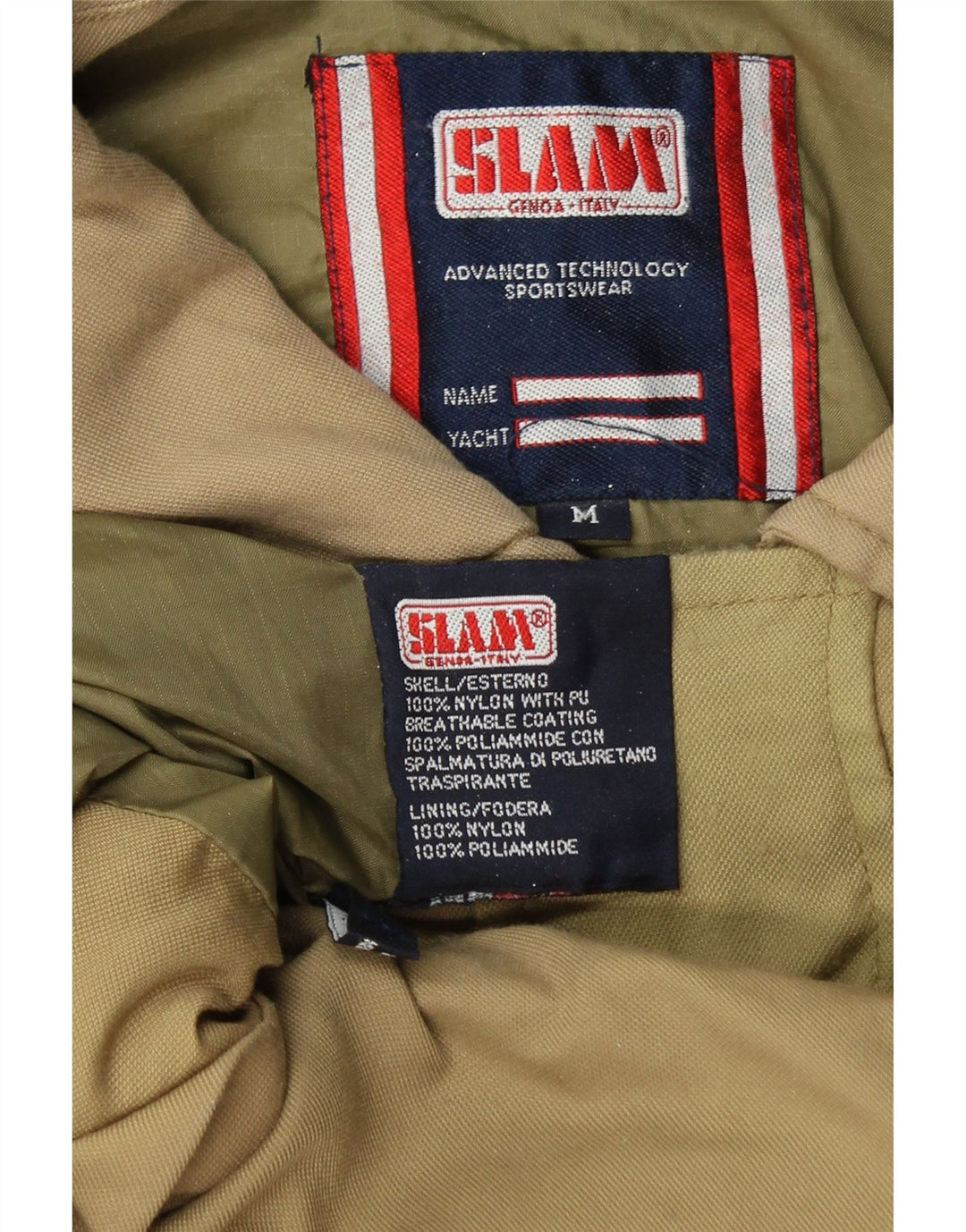 SLAM Mens Windbreaker Jacket UK 38 Medium Khaki Nylon Vintage Slam and Second-Hand Slam from Messina Hembry 