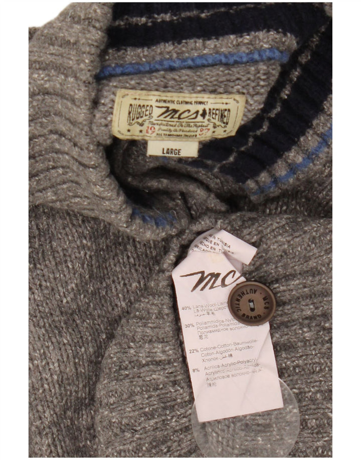Marlboro Classics Herre Button Neck Jumper Sweater Stor Grå Uld