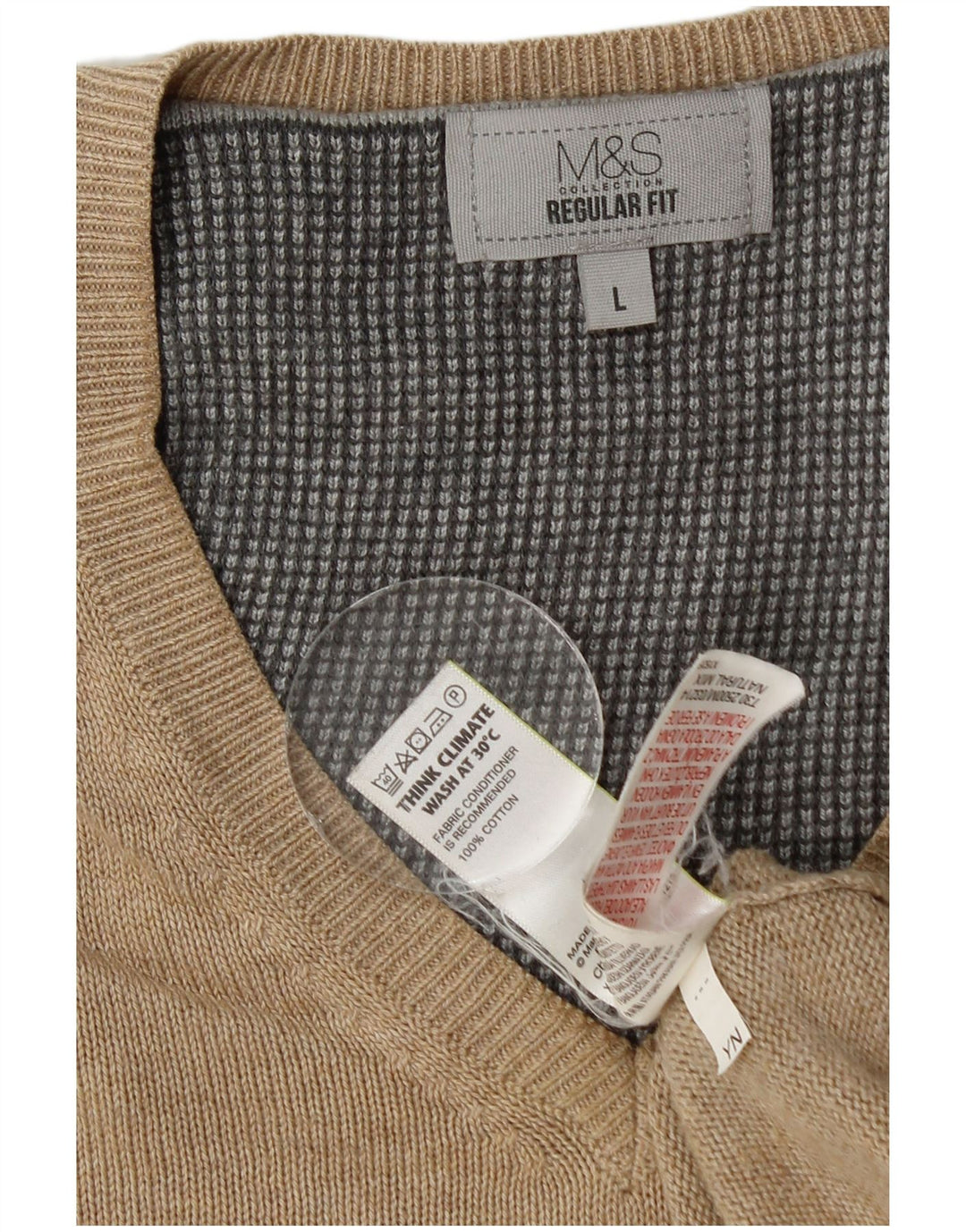 Marks & Spencer Herre Regular Fit V-hals sweater Stor Beige Bomuld