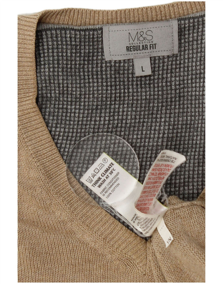 Marks & Spencer Herre Regular Fit V-hals sweater Stor Beige Bomuld