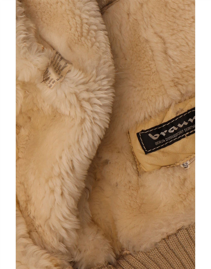 VINTAGE Herre Sherpa Jacket IT 56 3XL Beige Uld