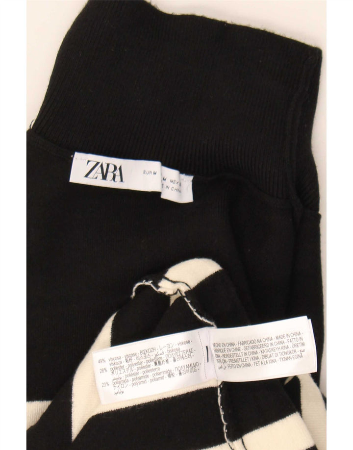 Zara Dame Jumper Dress UK 12 Medium Sort Stribet Viscose