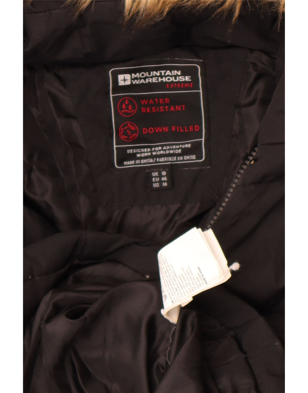 Mountain Warehouse Dame Hætte Polstret Frakke UK 18 XL Sort Polyester
