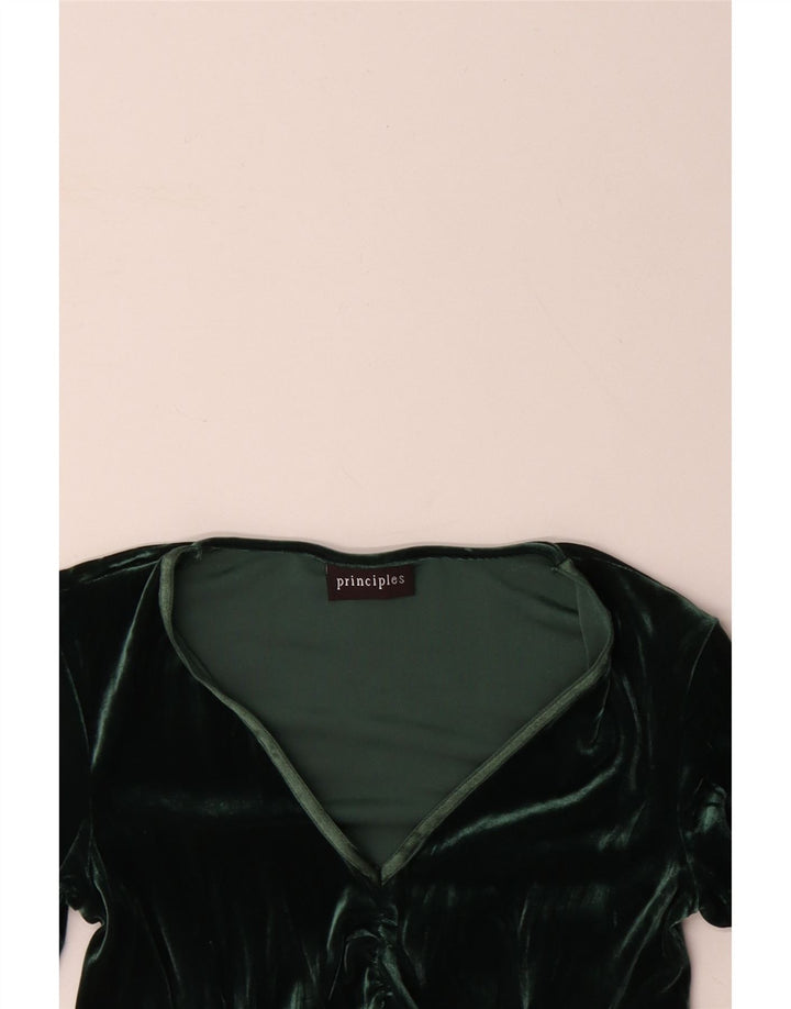 PRINCIPPER Dame Langærmet Velour Bluse Top UK 10 Small Green Floral