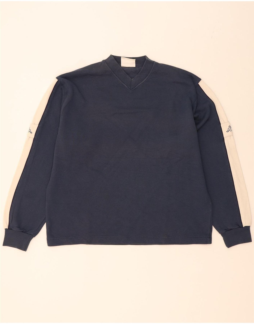 KAPPA Mens Loose Fit Sweatshirt Jumper Medium Navy Blue Colourblock Cotton Vintage Kappa and Second-Hand Kappa from Messina Hembry 