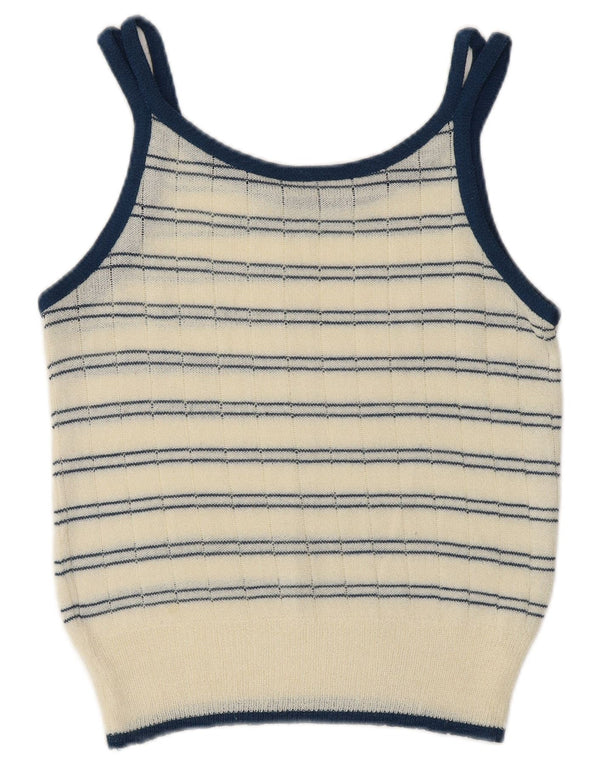 Vintage Dame Crop Knit Cami Top UK 10 Small Off White Stribet