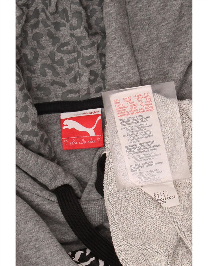 PUMA Mens Graphic Hoodie Jumper Large Grey Cotton