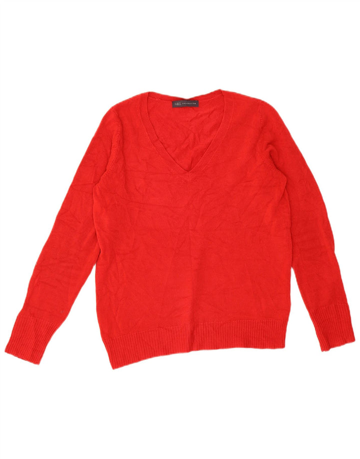 Marks & Spencer Dame V-hals sweater UK 10 Lille rød akryl