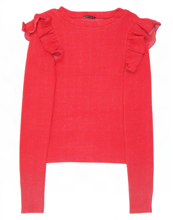 Zara Womens Crop Top Langærmet UK 10 Small Pink Polyester