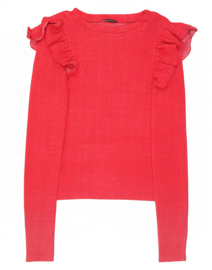 Zara Womens Crop Top Langærmet UK 10 Small Pink Polyester