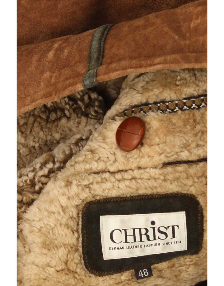 Christ Herre Shearling Jacket IT 48 Medium Brown Læder