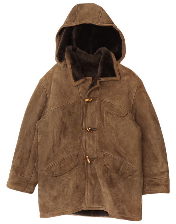 Vintage Herre Hooded Shearling Coat IT 54 2XL Khaki