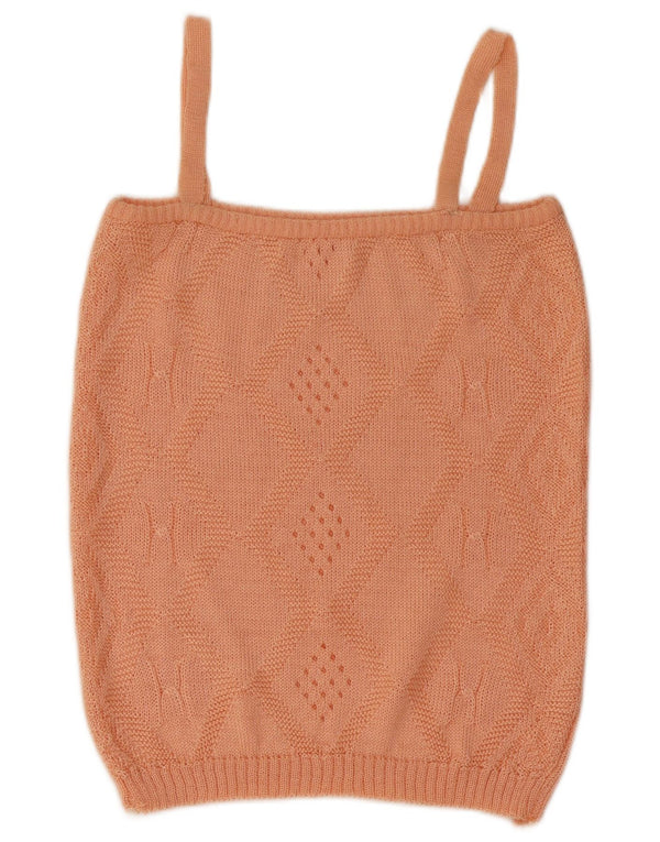 Vintage Dame Crop Knit Cami Top UK 10 Small Pink Geometric