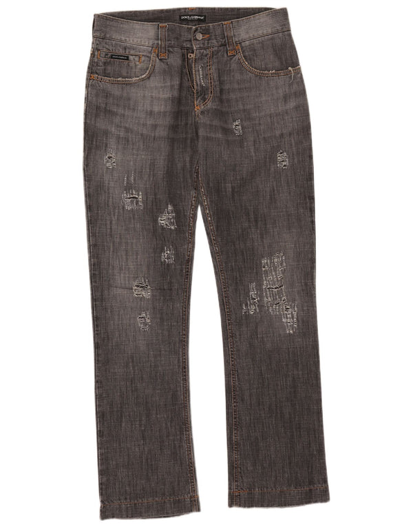 Dolce & Gabbana Dame Distressed Straight Jeans IT 48 XL W34 L34 Grå