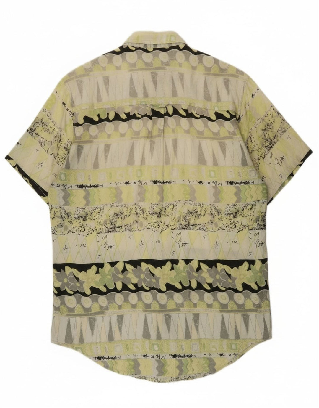 Vintage Kortærmet Herreskjorte Medium Grøn Geometrisk