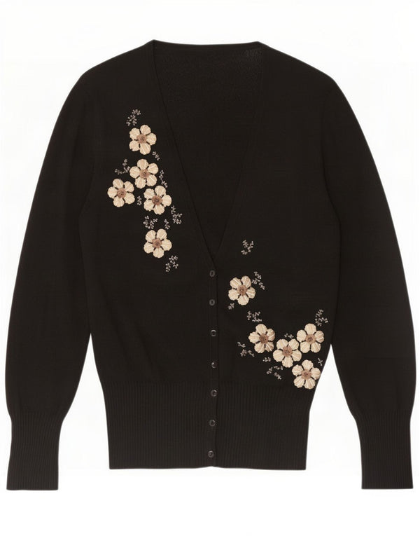 Marks & Spencer Dame Cardigan Sweater UK 12 Medium Black Floral Viscose